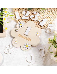 Cartas de Hito Mensual de Madera Burbell 1-12 Meses Blanco 2