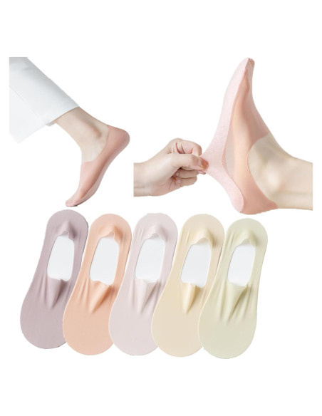 5 Pares Calcetines Invisibles Antideslizantes de Seda Fría para Mujeres