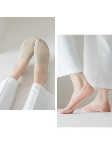 5 Pares Calcetines Invisibles Antideslizantes de Seda Fría para Mujeres
