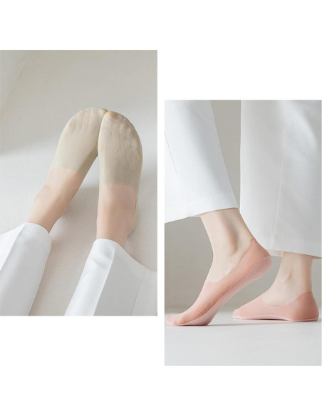 5 Pares Calcetines Invisibles Antideslizantes de Seda Fría para Mujeres
