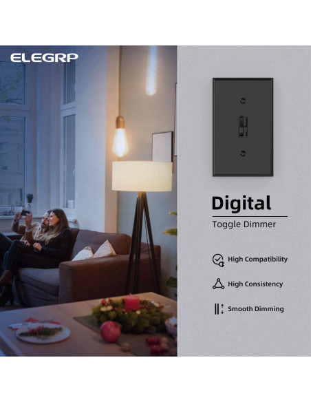 Interruptor de Atenuación Digital ELEGRP Negro 150W LED/CFL