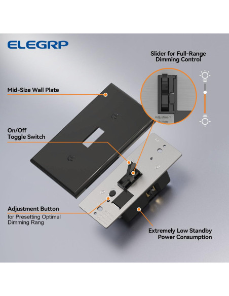 Interruptor de Atenuación Digital ELEGRP Negro 150W LED/CFL