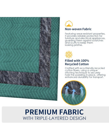 4 Mantas de Mudanza Diamond UP Acolchadas 365.76x203.2cm Verde y Gris