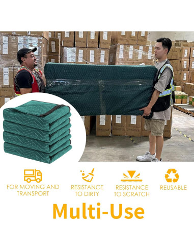 4 Mantas de Mudanza Diamond UP Acolchadas 365.76x203.2cm Verde y Gris