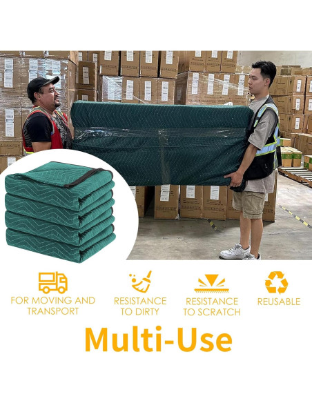 4 Mantas de Mudanza Diamond UP Acolchadas 365.76x203.2cm Verde y Gris