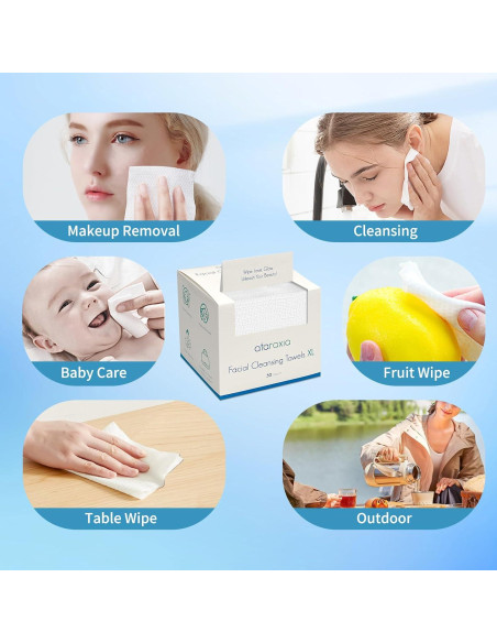 Toallas Desechables Faciales Ataraxia XL 50 Unidades 100% Algodón