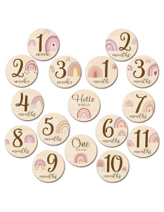 16 Discos de Hitos Mensuales de Madera Tiamon para Bebés