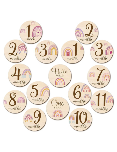 16 Discos de Hitos Mensuales de Madera Tiamon para Bebés