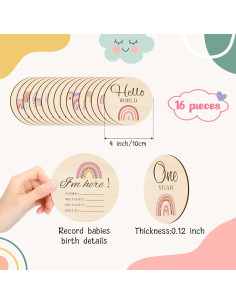 16 Discos de Hitos Mensuales de Madera Tiamon para Bebés 2