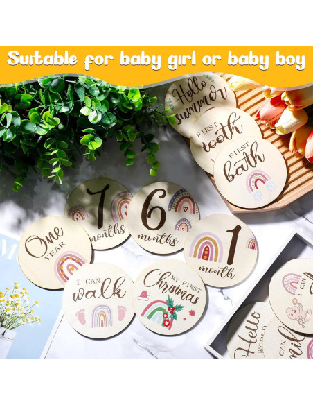 16 Discos de Hitos Mensuales de Madera Tiamon para Bebés