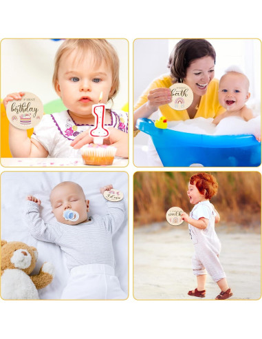 16 Discos de Hitos Mensuales de Madera Tiamon para Bebés