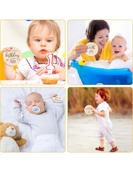 16 Discos de Hitos Mensuales de Madera Tiamon para Bebés