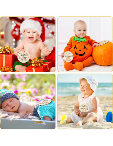 16 Discos de Hitos Mensuales de Madera Tiamon para Bebés