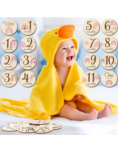 16 Discos de Hitos Mensuales de Madera Tiamon para Bebés