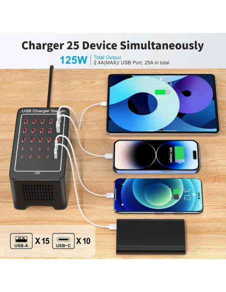 Estación de Carga USB-C 125W 25 Puertos RUANSZZ