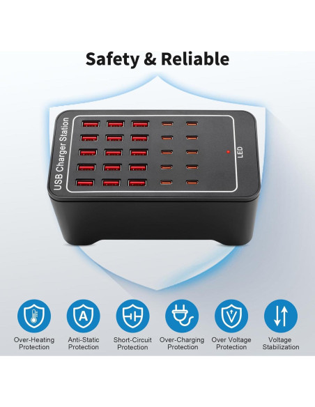 Estación de Carga USB-C 125W 25 Puertos RUANSZZ