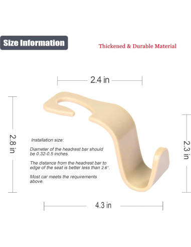 Gancho organizador para reposacabezas Amooca, 2 piezas, beige
