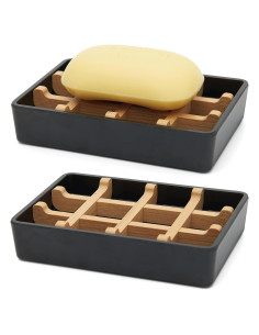 Plato de Jabón de Bambú Maqqet Cuadrado Negro con Drenaje