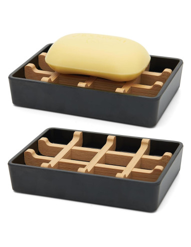 Plato de Jabón de Bambú Maqqet Cuadrado Negro con Drenaje