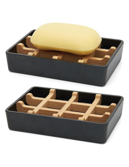 Plato de Jabón de Bambú Maqqet Cuadrado Negro con Drenaje