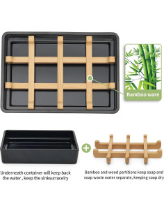 Plato de Jabón de Bambú Maqqet Cuadrado Negro con Drenaje 2