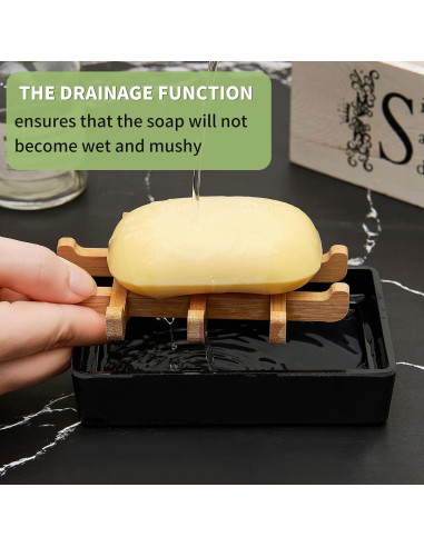Plato de Jabón de Bambú Maqqet Cuadrado Negro con Drenaje