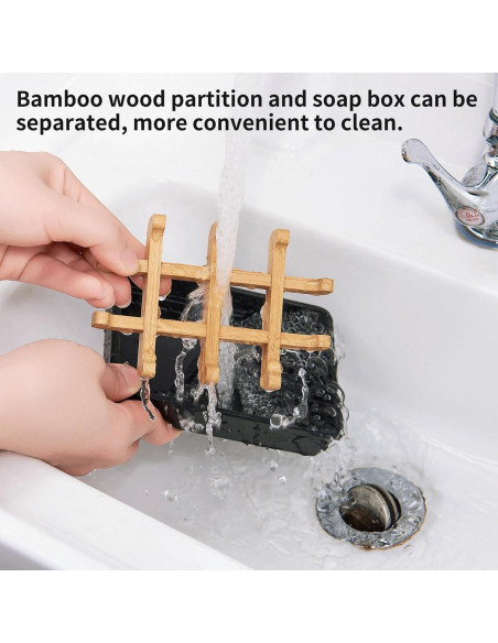 Plato de Jabón de Bambú Maqqet Cuadrado Negro con Drenaje