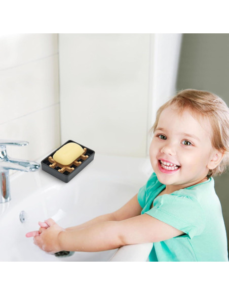 Plato de Jabón de Bambú Maqqet Cuadrado Negro con Drenaje