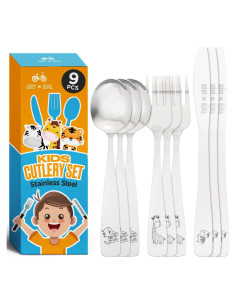 Juego de Cubiertos para Niños Asher y Olivia - 9 Piezas de Acero Inoxidable
