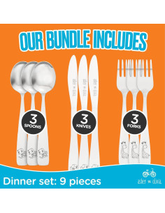 Juego de Cubiertos para Niños Asher y Olivia - 9 Piezas de Acero Inoxidable 2