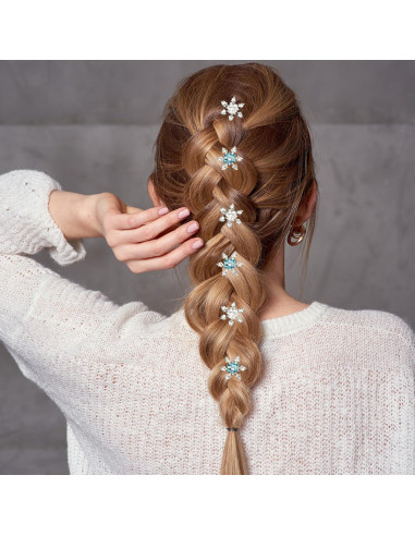6 Clips de Cabello de Copo de Nieve Azul RUSTAMM 67mm