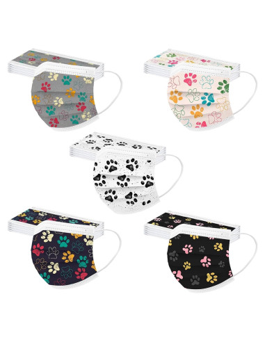 50 Mascarillas Desechables 3 Capas Huella de Patas Adultos