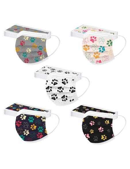 50 Mascarillas Desechables 3 Capas Huella de Patas Adultos