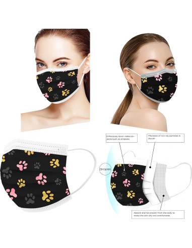 50 Mascarillas Desechables 3 Capas Huella de Patas Adultos