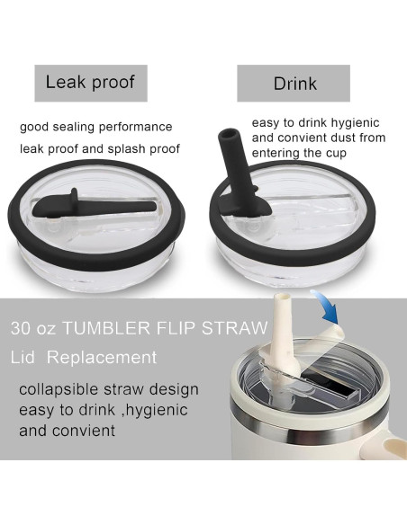 Tapa de Popote Reemplazo Stanley Quencher 40 oz Negra - 2 Pcs