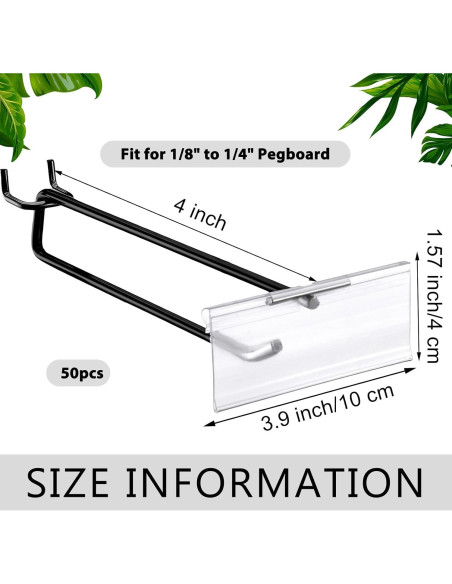 Ganchos de Metal Negro para Tablero de Clavos Tandefio 50 Pzas 10.2 cm