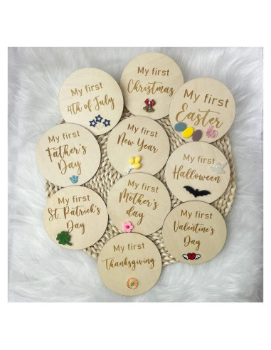 Juego de Tarjetas de Hitos de Bebé de Madera - 10 Piezas