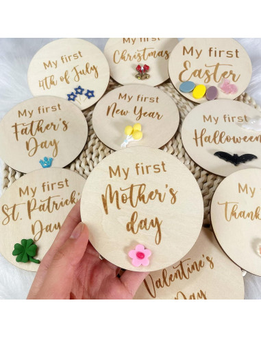 Juego de Tarjetas de Hitos de Bebé de Madera - 10 Piezas