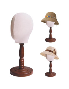 Soporte de Peluca UnPinnable Beige con Base de Madera