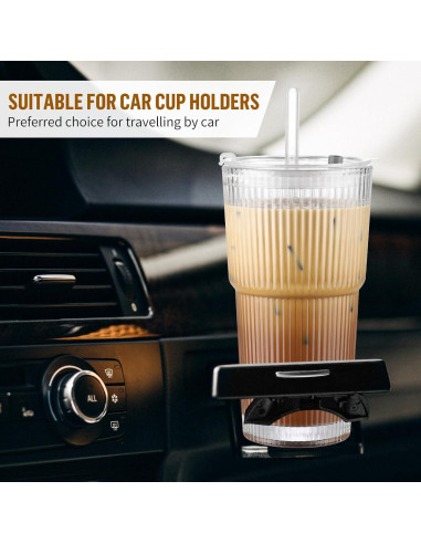 Taza de vidrio 590 ml CWHHRN con tapa y popote reutilizable