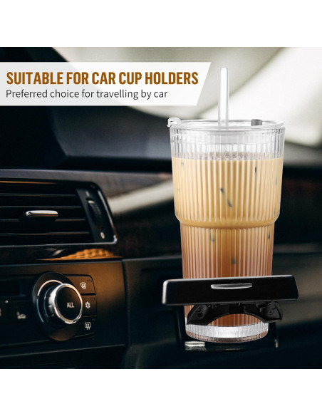 Taza de vidrio 590 ml CWHHRN con tapa y popote reutilizable