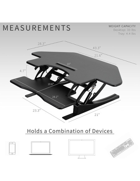Escritorio de Esquina Ajustable VIVO DESK-V000VC Negro 109.2 cm