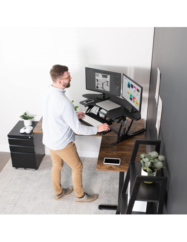 Escritorio de Esquina Ajustable VIVO DESK-V000VC Negro 109.2 cm