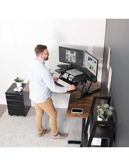 Escritorio de Esquina Ajustable VIVO DESK-V000VC Negro 109.2 cm