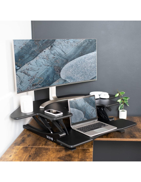 Escritorio de Esquina Ajustable VIVO DESK-V000VC Negro 109.2 cm