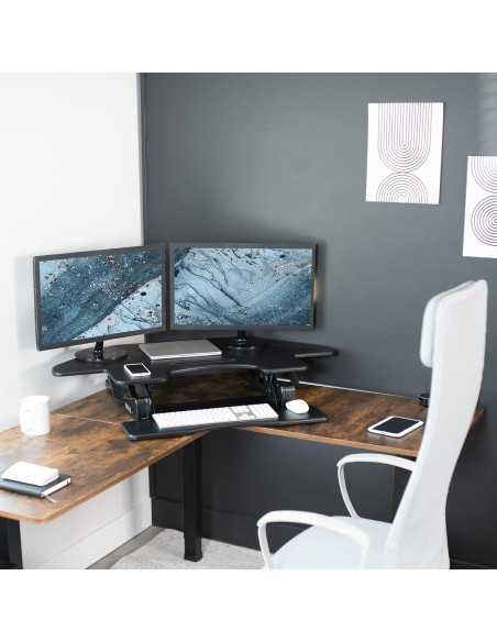 Escritorio de Esquina Ajustable VIVO DESK-V000VC Negro 109.2 cm