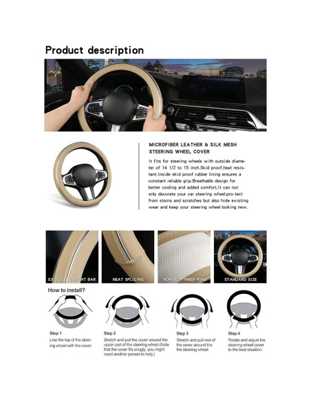 Funda de Volante de Coche XIANGDING 37-39 cm Cuero Microfibra