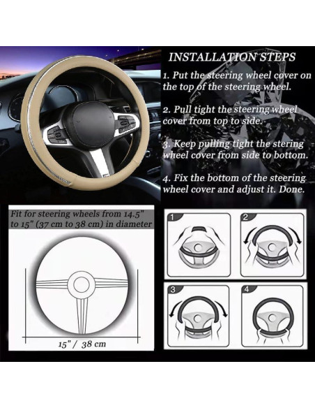 Funda de Volante de Coche XIANGDING 37-39 cm Cuero Microfibra