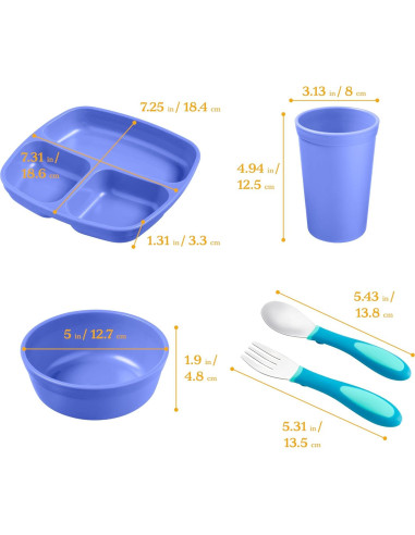 Vajilla Infantil ECR4Kids Mi Primer Juego de Comida 15 Piezas Azul