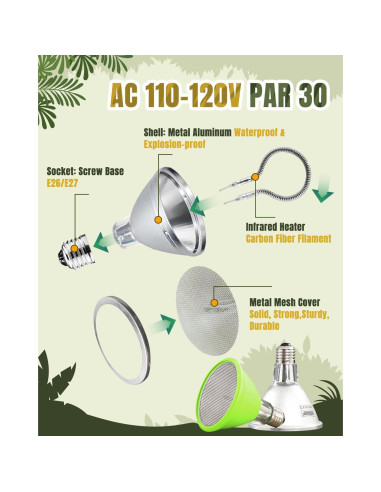 Lámpara de Calor Infrarroja 50W BESTSHOP para Reptiles